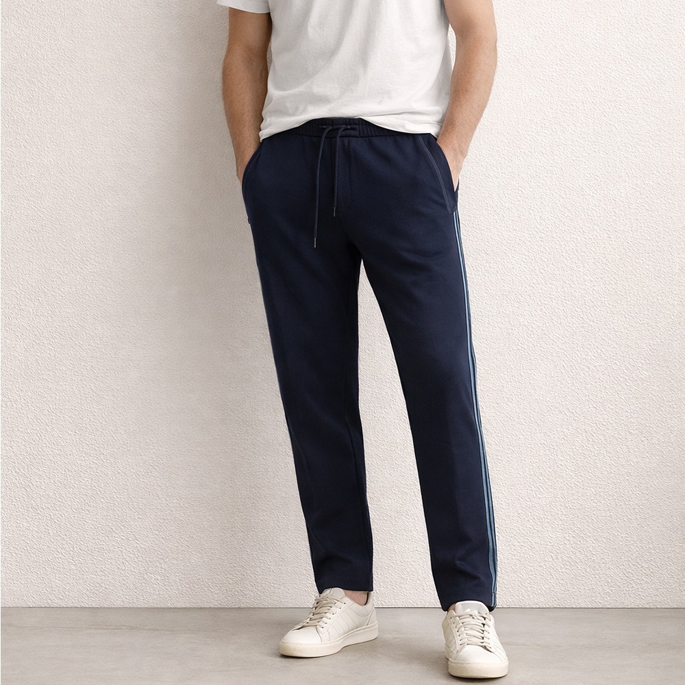 Vince Men's Drawstring Jogger Pants Deep Navy Side Stripe Track Pants Size M